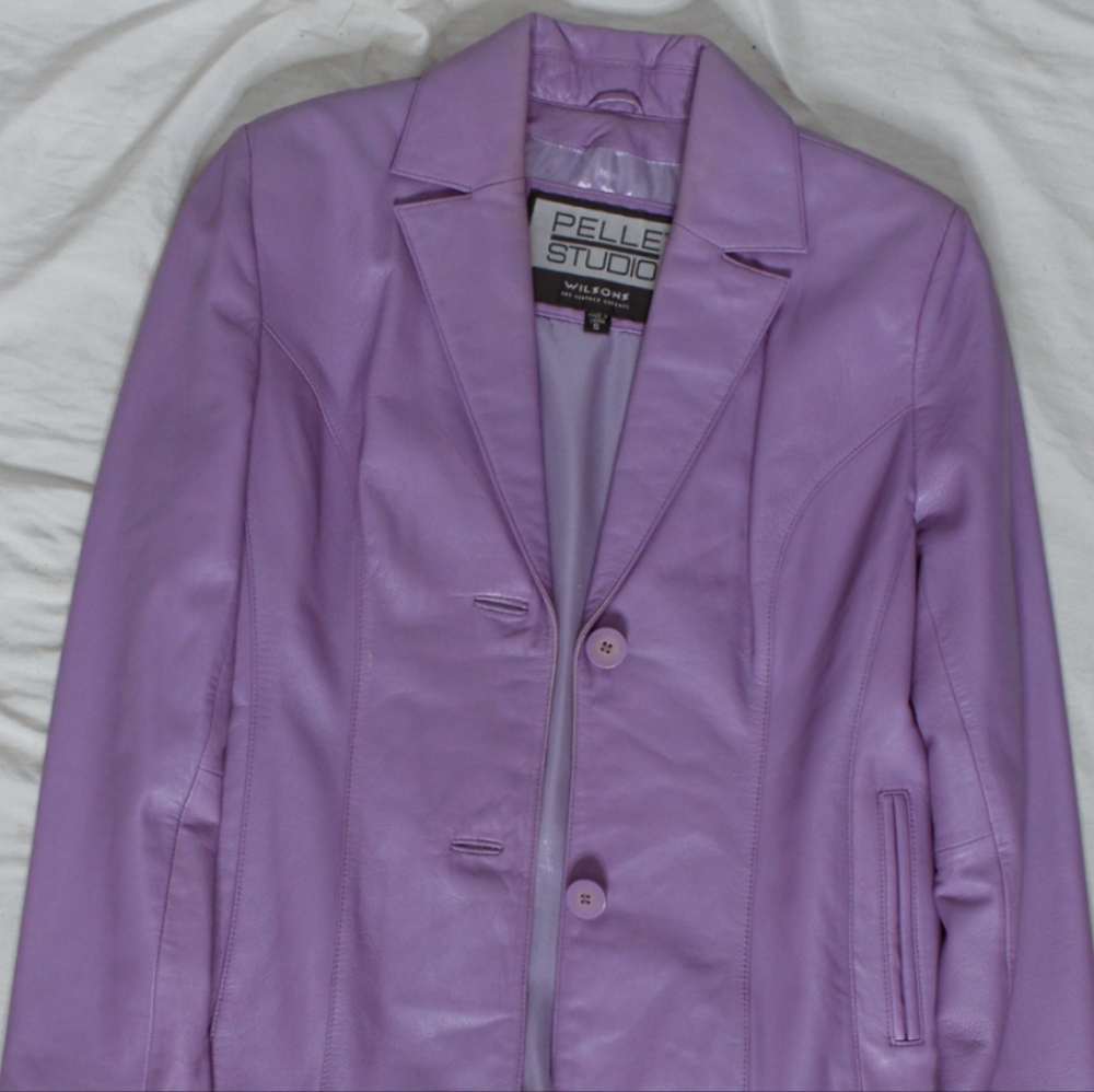 Womens Wilsons Leather Skirt Suit Blazer Purple -S